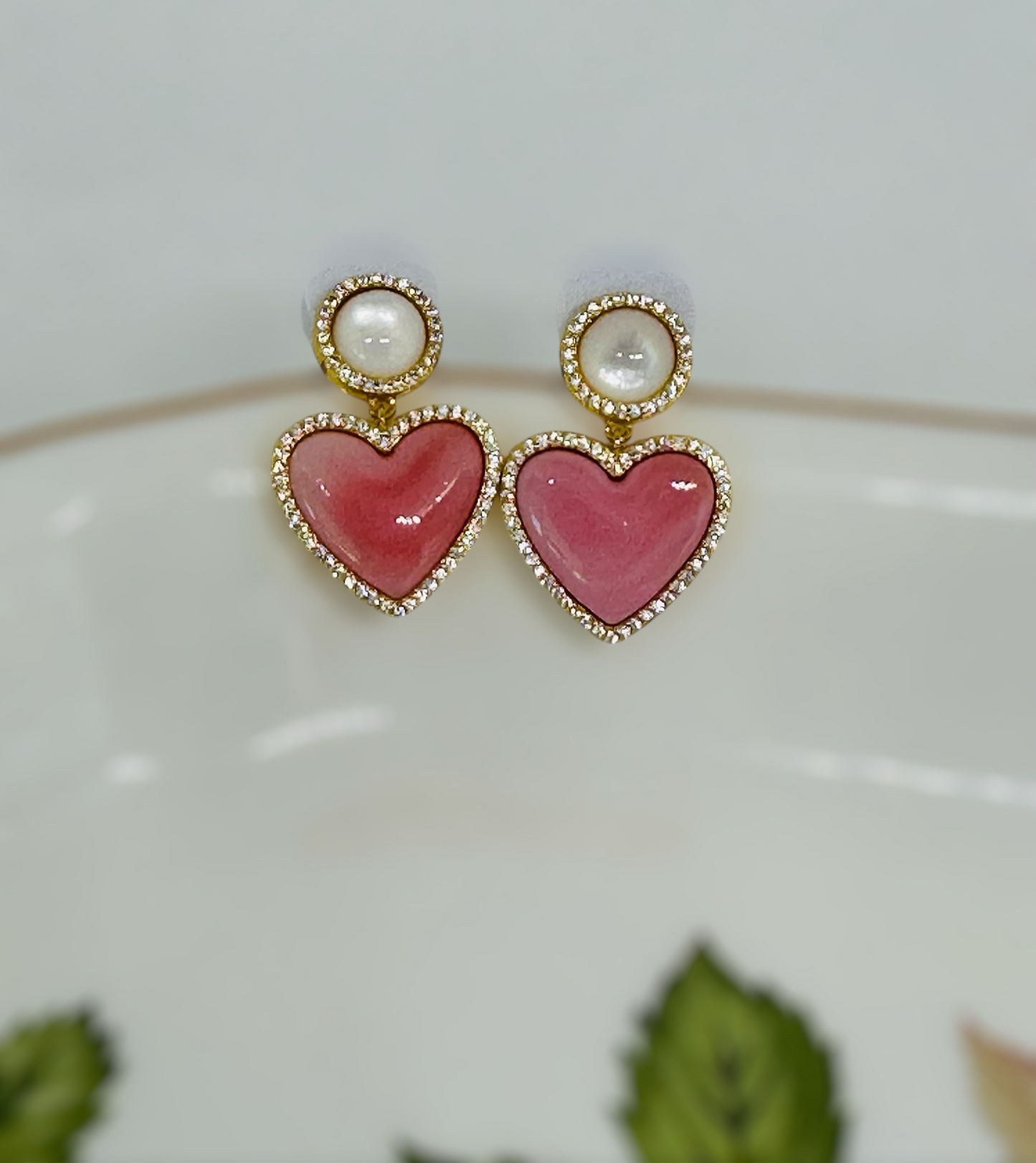 Pink heart conch earrings