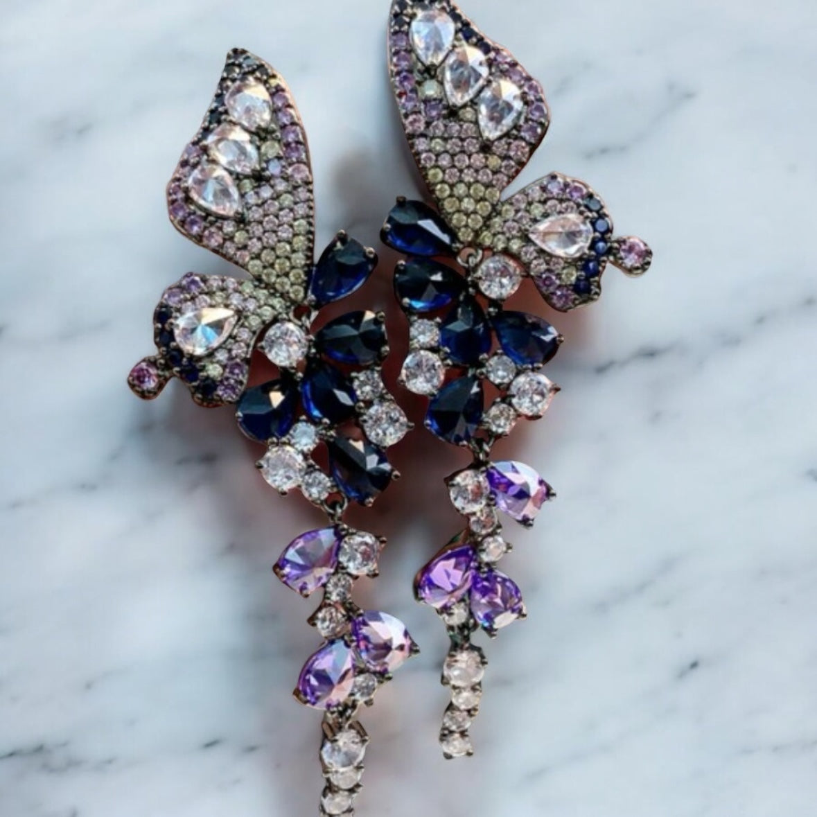 Purple butterfly long earrings