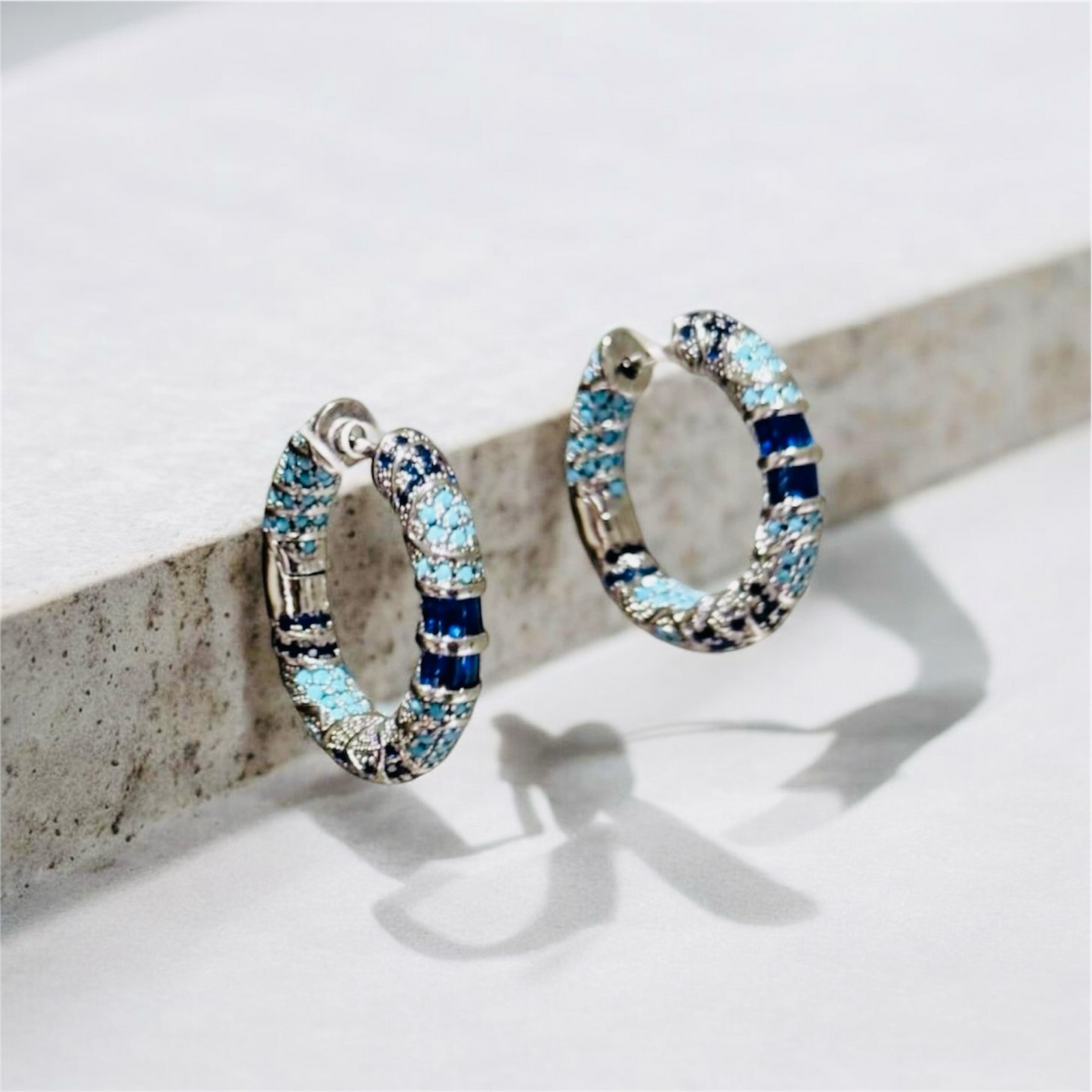 Blue enamel C earrings