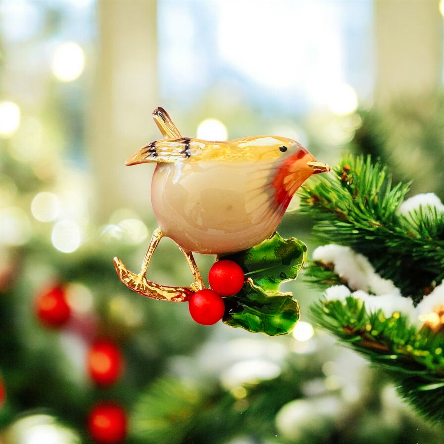 Christmas bird brooch
