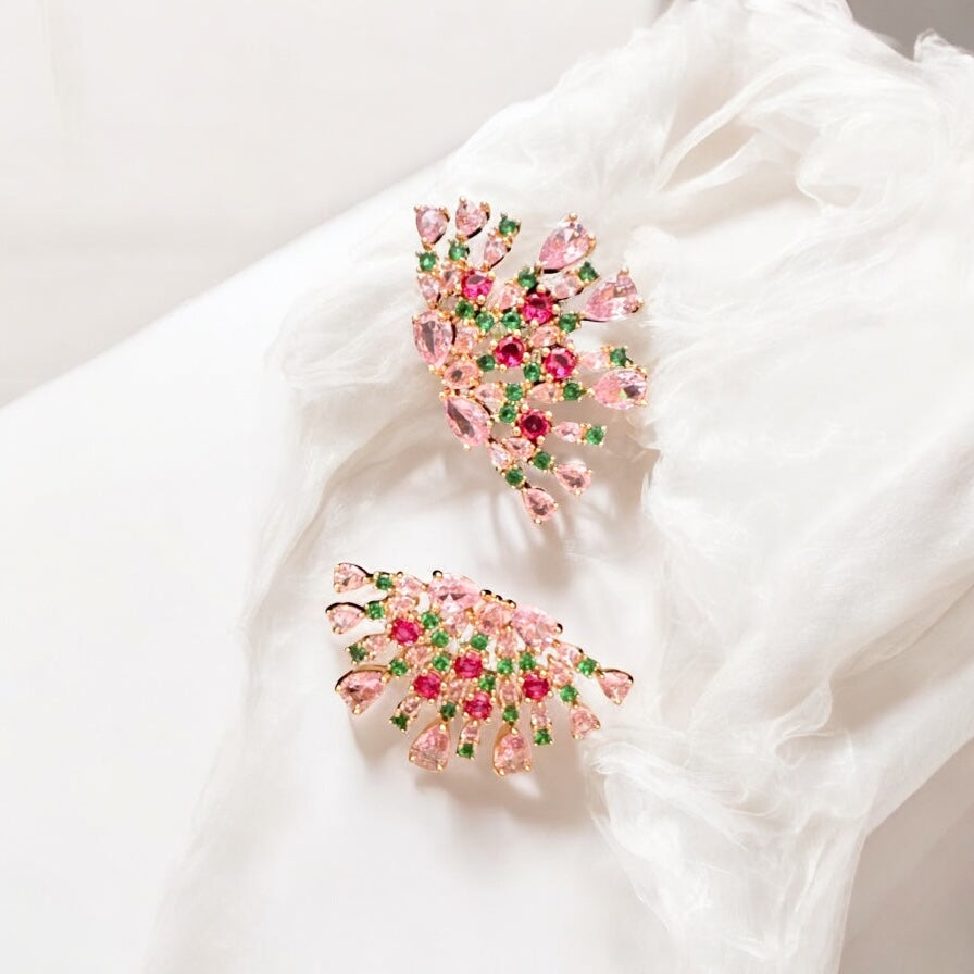 Pink peacock earrings