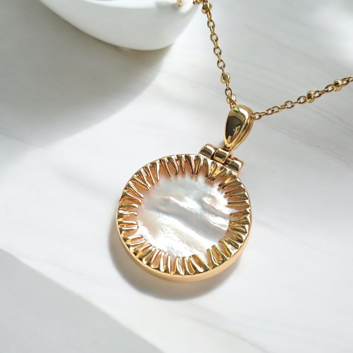 Golden white lipped pearl oyster necklace