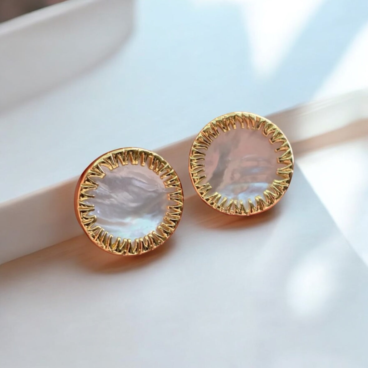 Golden white lipped pearl oyster earrings