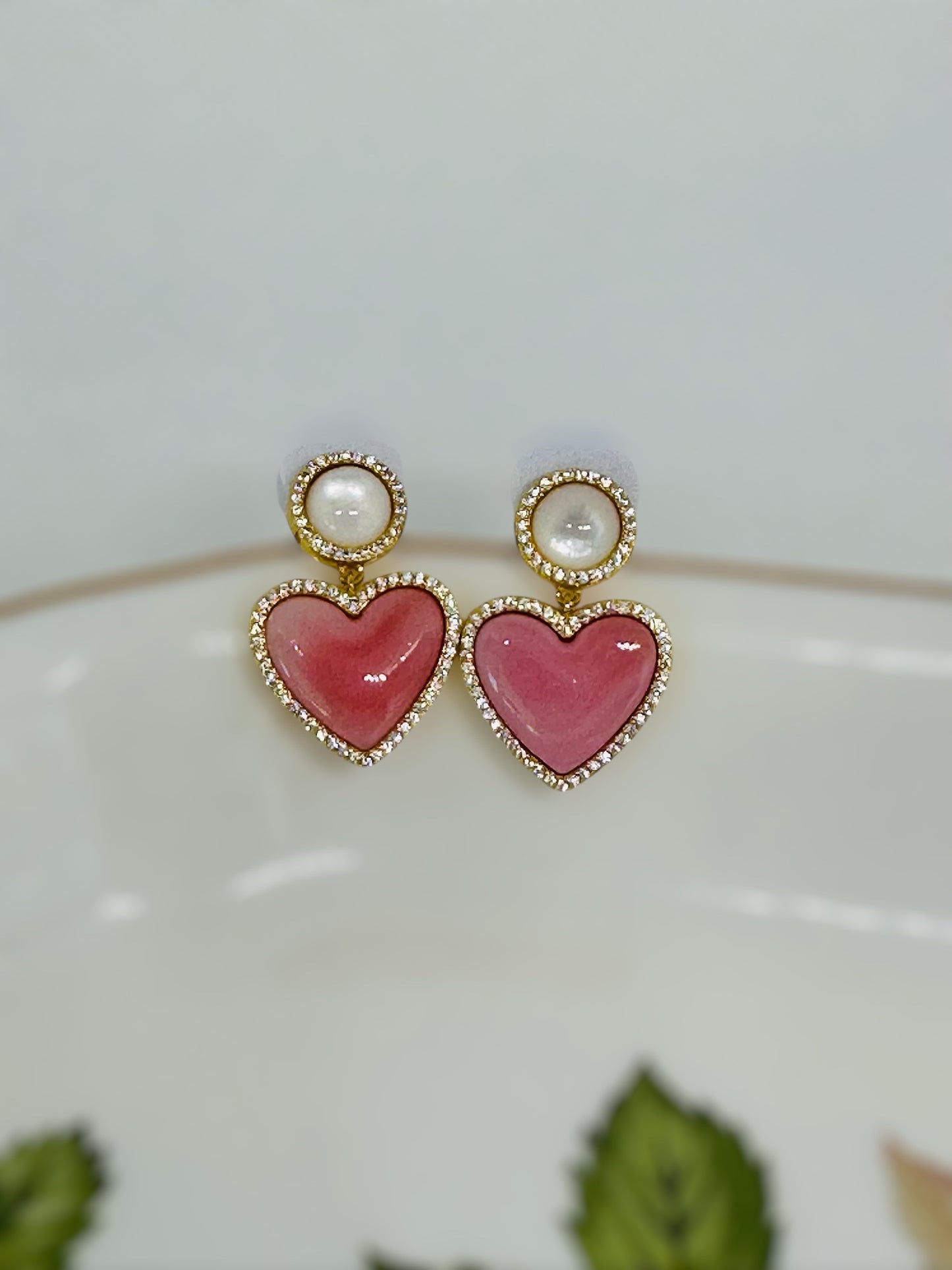 Pink heart conch earrings