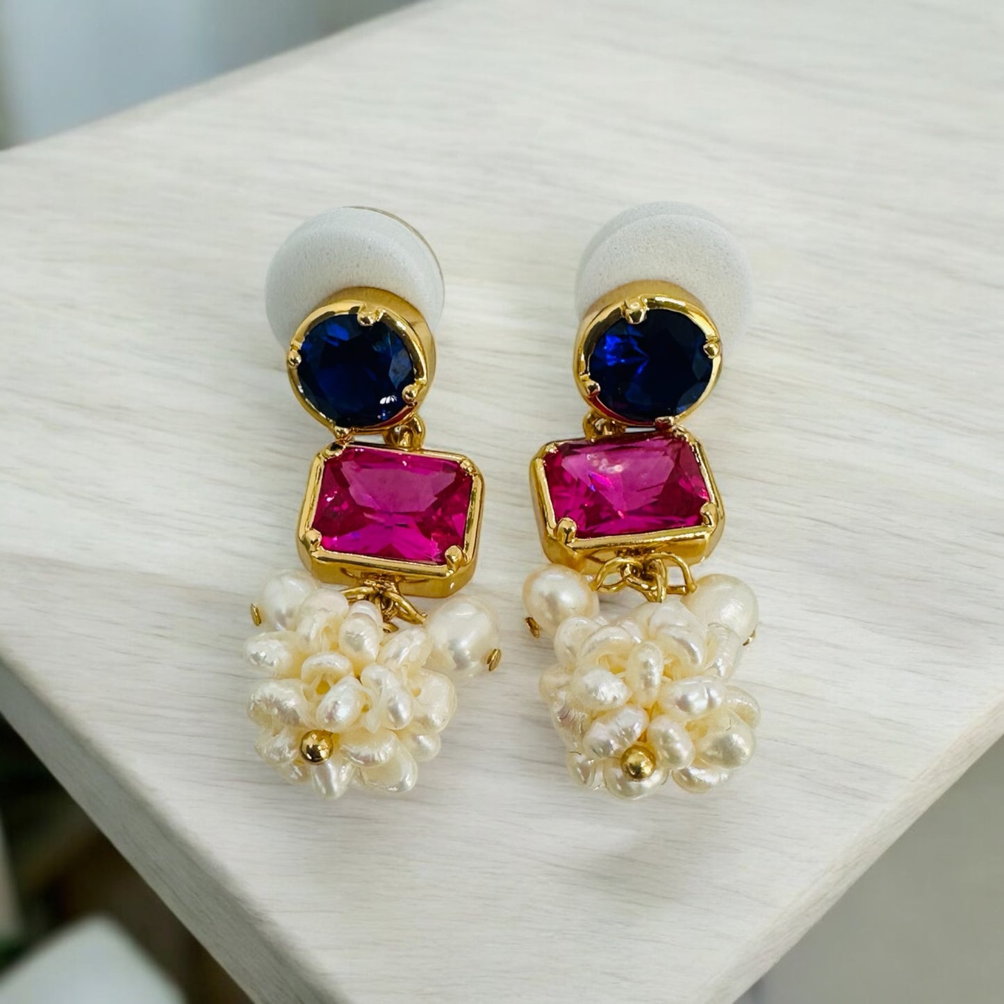 Pink&Blue stone stud earrings