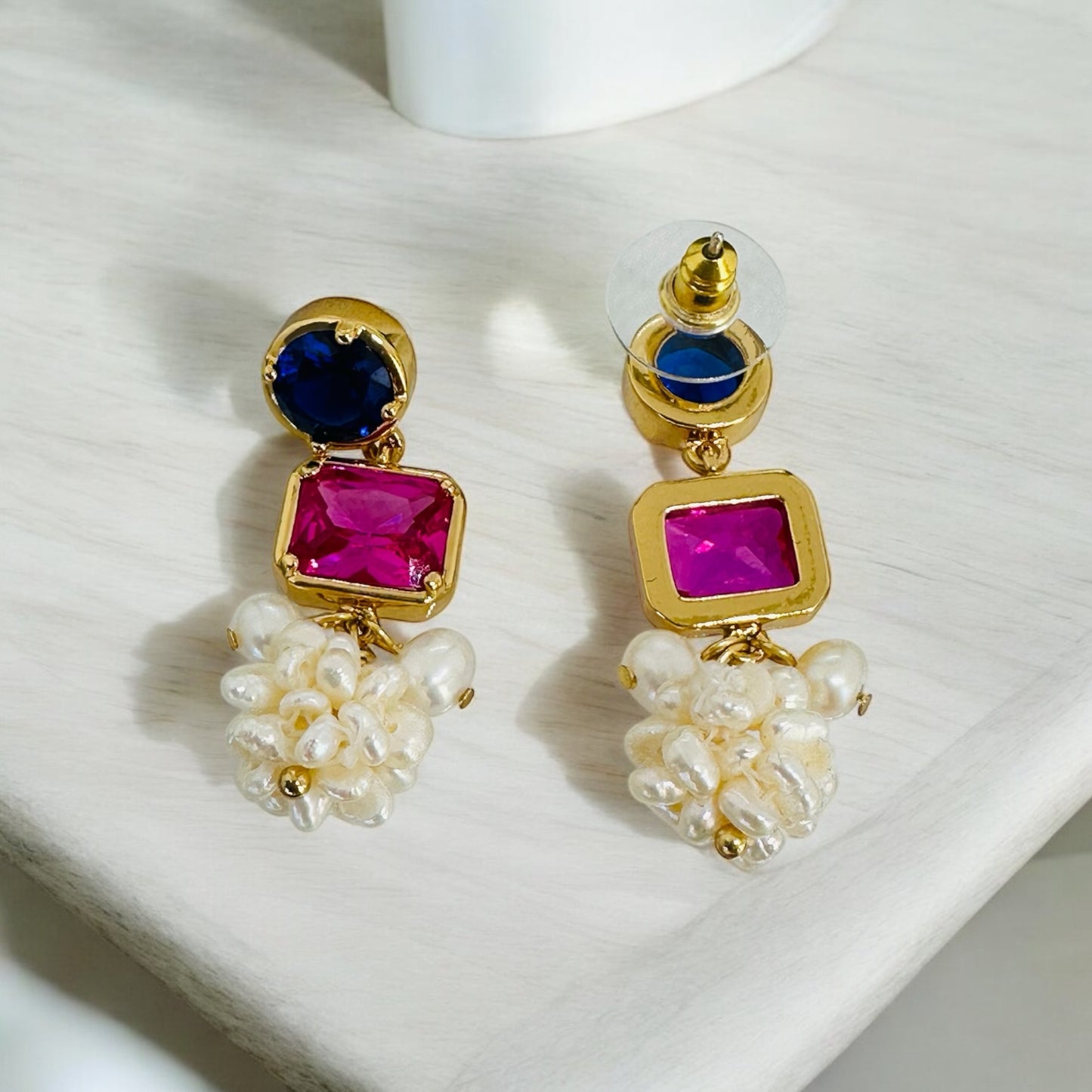 Pink&Blue stone stud earrings