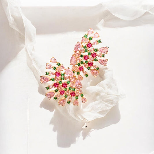 Pink peacock earrings