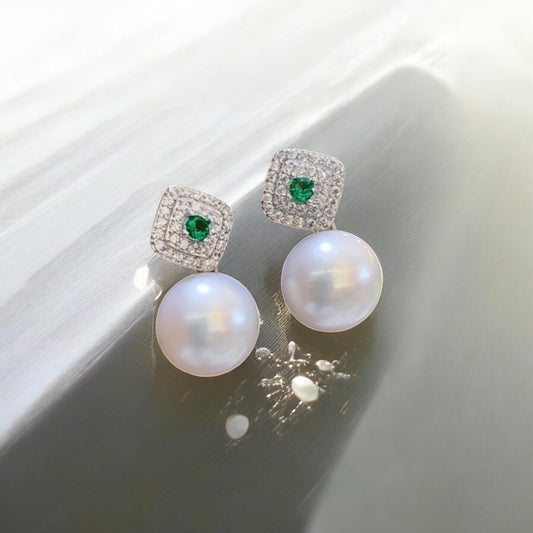 Green Zirconia Pearl Earrings